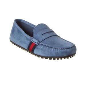 Men's Gucci Web Accent Blue Suede Driver Moccasins Gucci Size 7